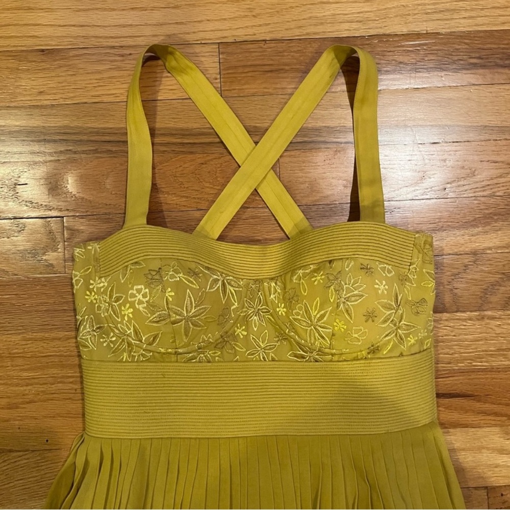 ANTHROPOLOGIE ANITA DONGRE Mustard Yellow Embroidered Pleated Dress 4 - Picture 3 of 3